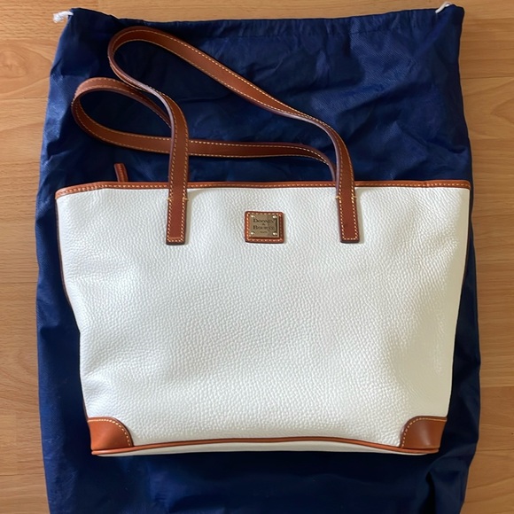 DOONEY & BOURKE White and Tan Pebble Grained Leather Large Tote - Picture 2 of 9